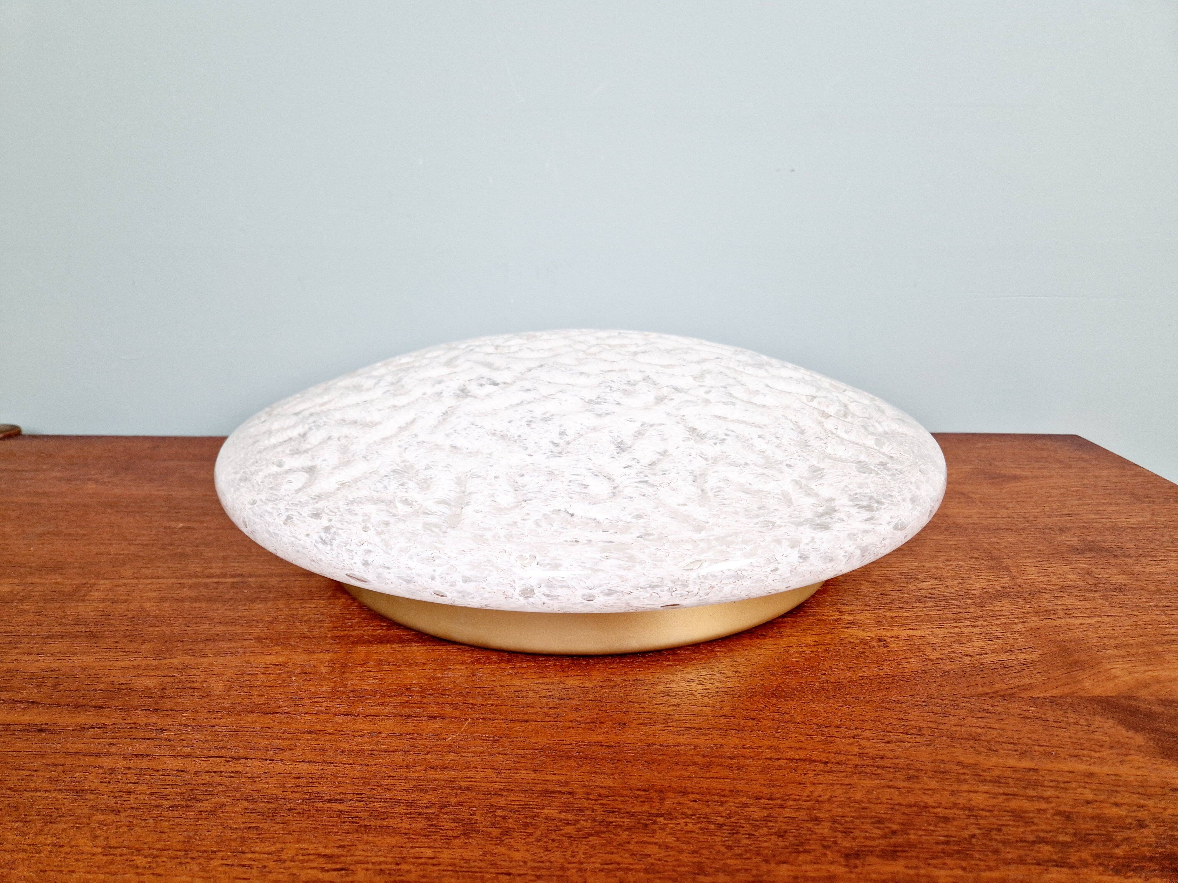 Large ceiling light in textured iced glass (diam 45cm), Doria, 1970