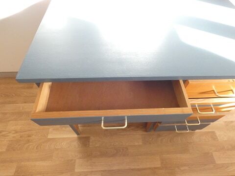 Bureau années 50 bleu nuit et sa chaise assortie