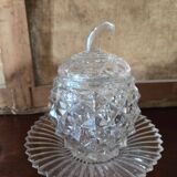 Pair of covered pots in cut crystal shaped like pineapples with stands – H 19 cm