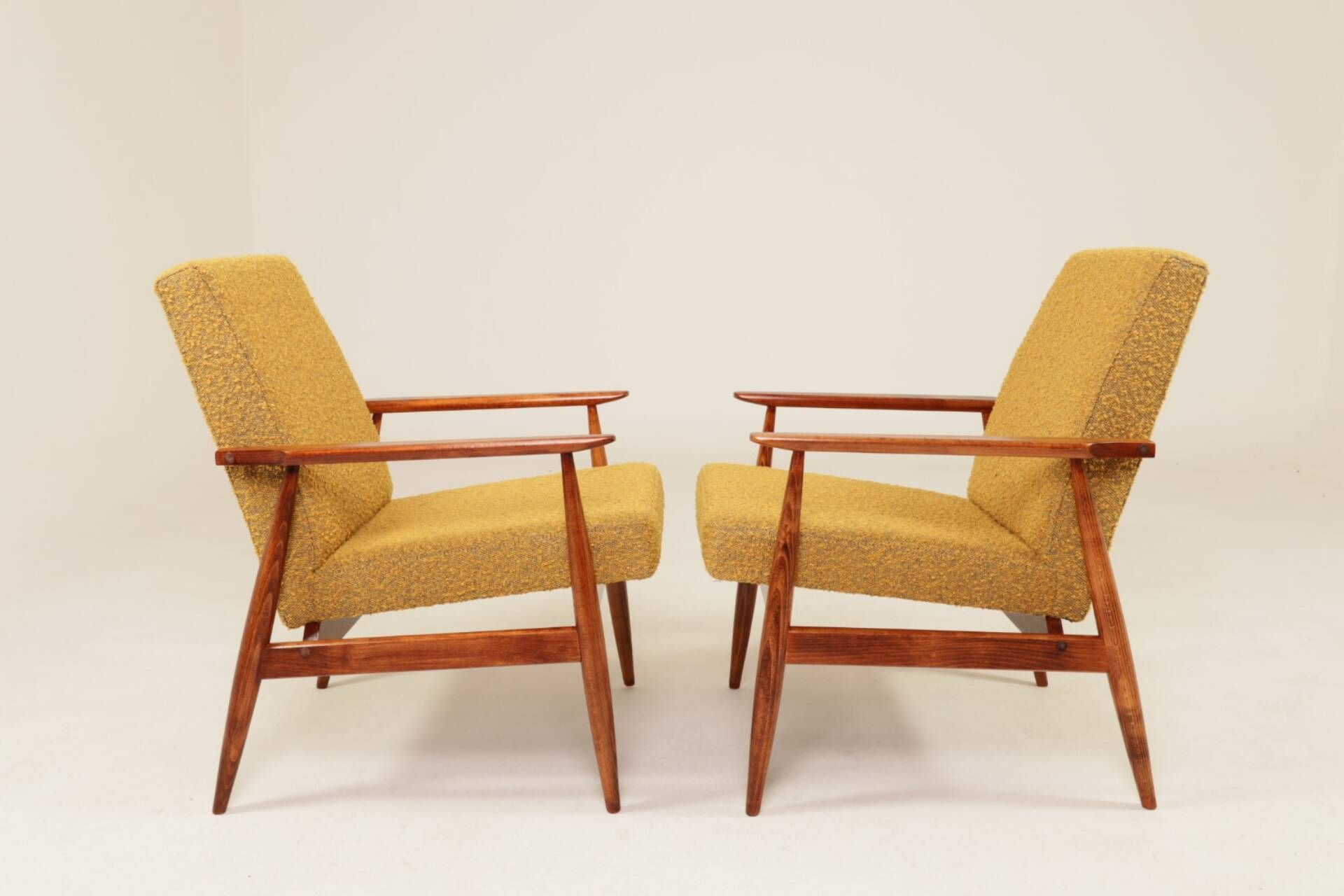 Two Lounge Chairs Vintage Mustard Boucle,  Mid Century Design, 1960