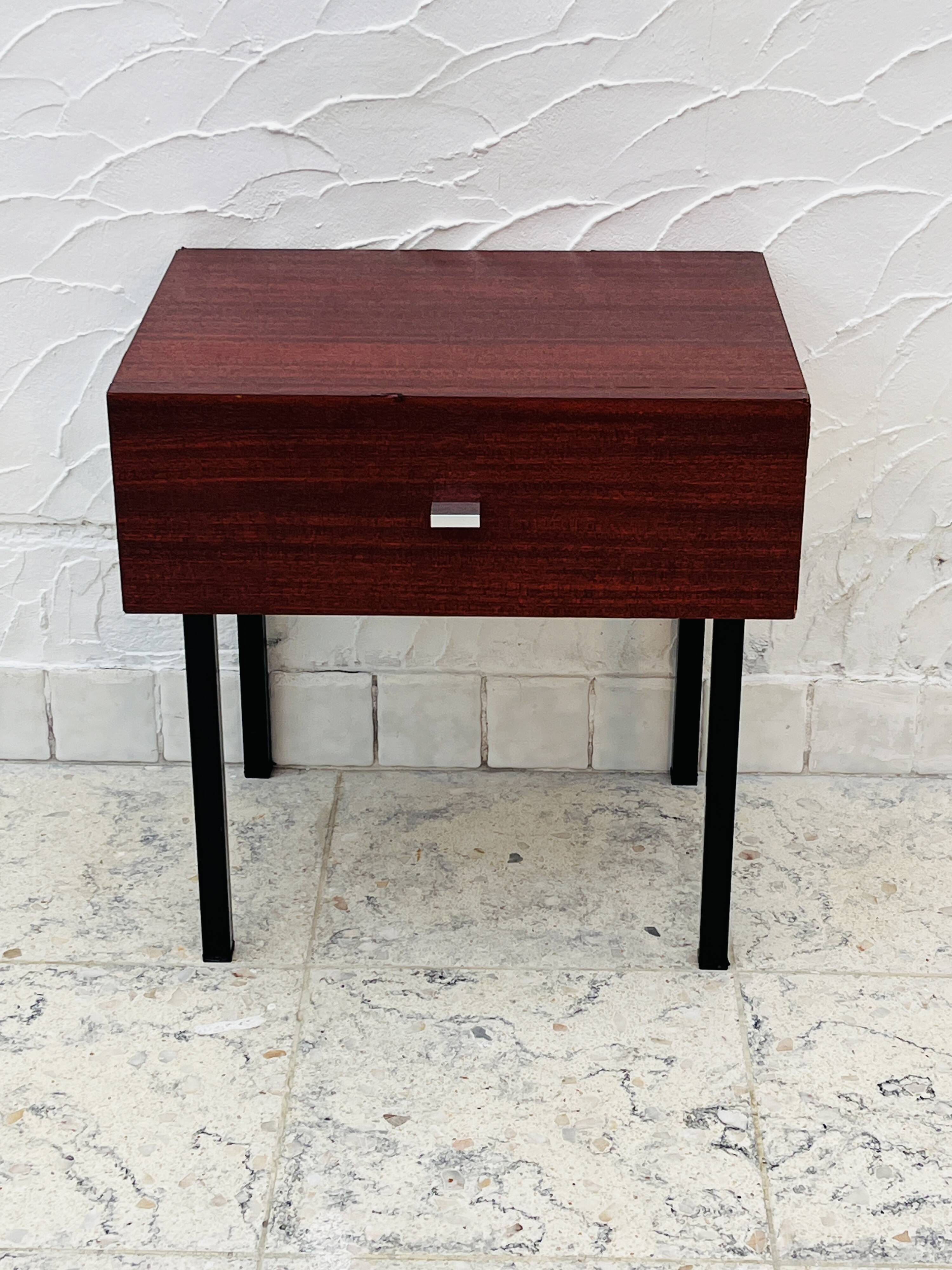 Vintage bedside table wood and metal from the 70s