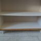Vintage oak veneer bookcase, pearl gray interior, metal legs