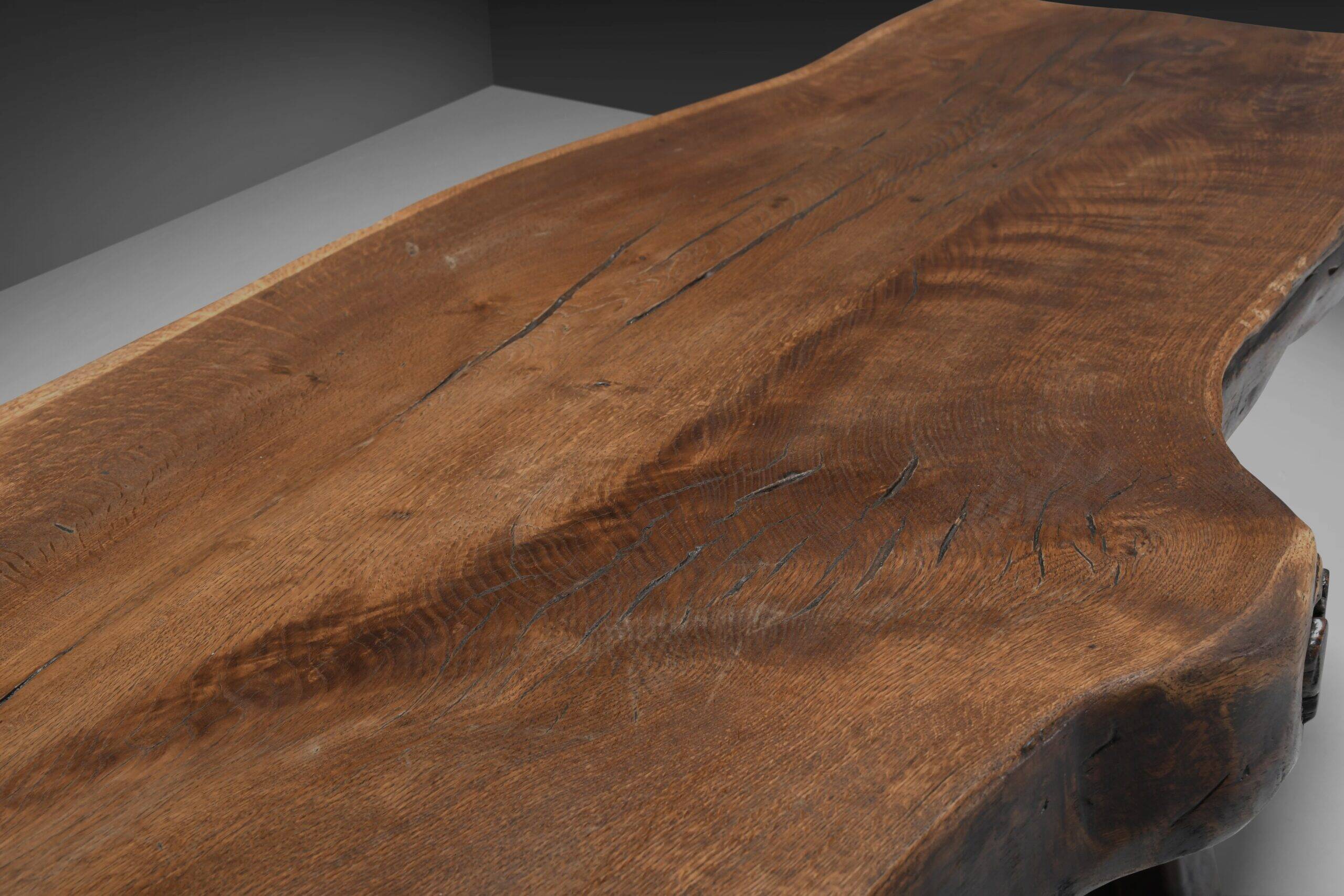 Rustic brutalist table Mobichalet in solid oak, Belgium 1960s