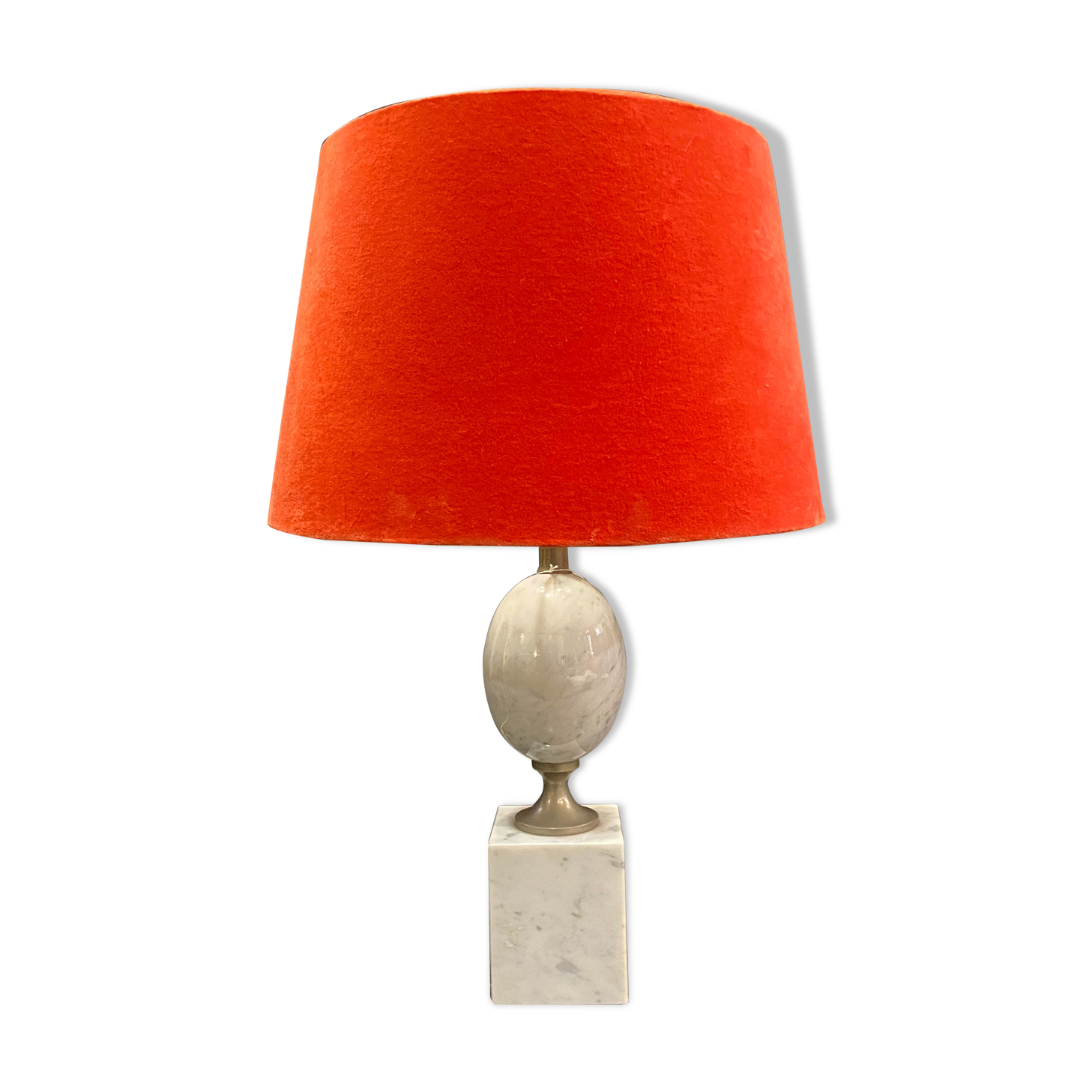 1960s Staturio marble table lamp with vermillion velvet shade