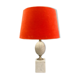 Staturio 1960 marble lamp with vermillon velvet lampshade