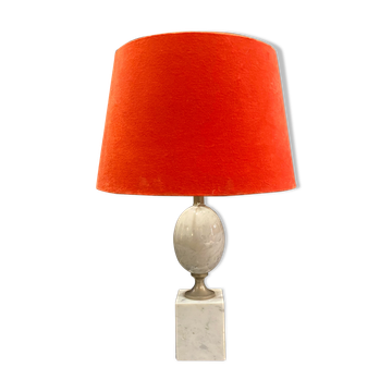 1960s Staturio marble table lamp with vermillion velvet shade