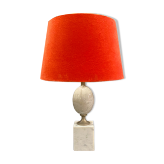 Staturio 1960 marble lamp with vermillon velvet lampshade