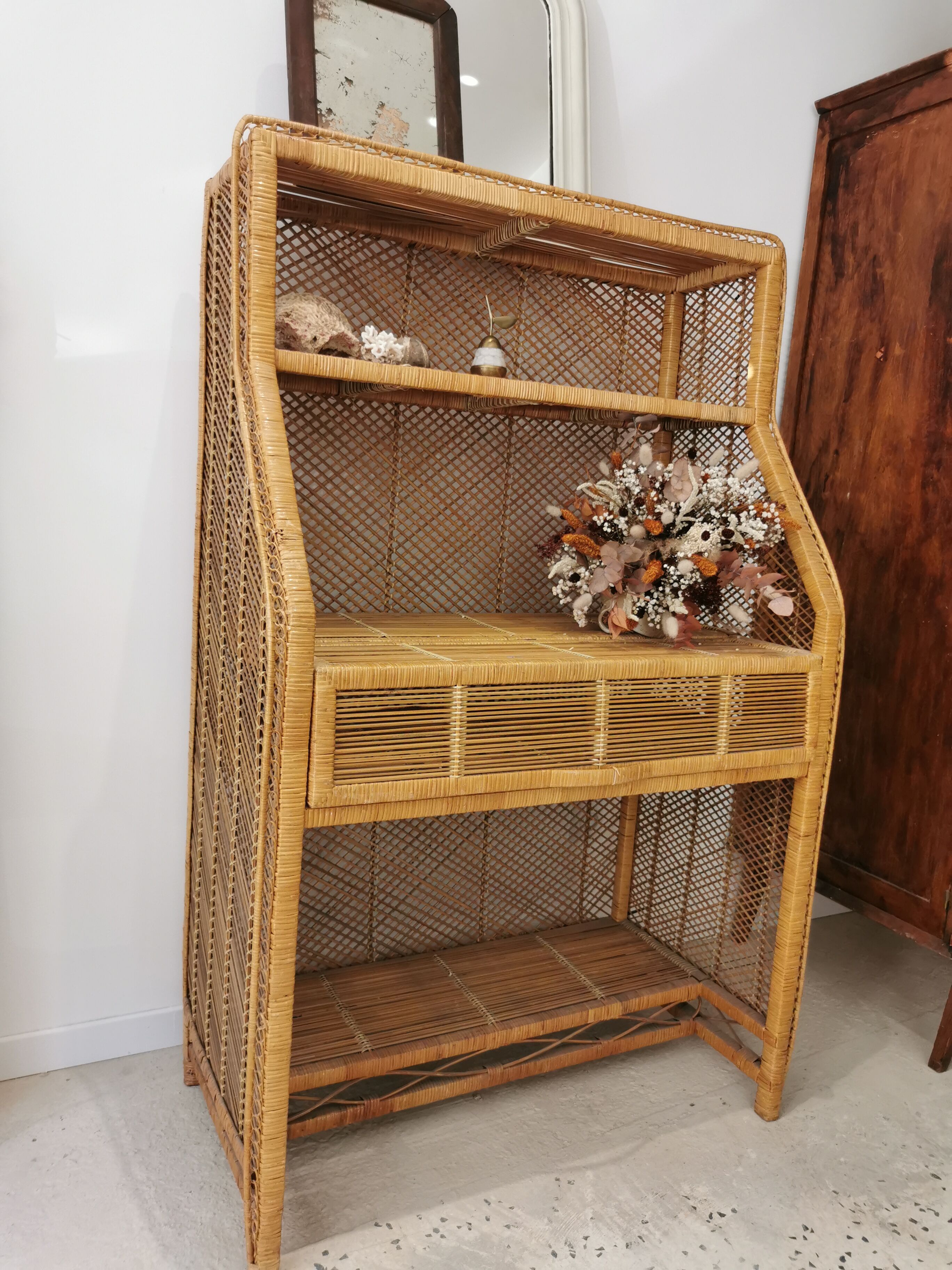 Secretary desk in vintage buri rattan