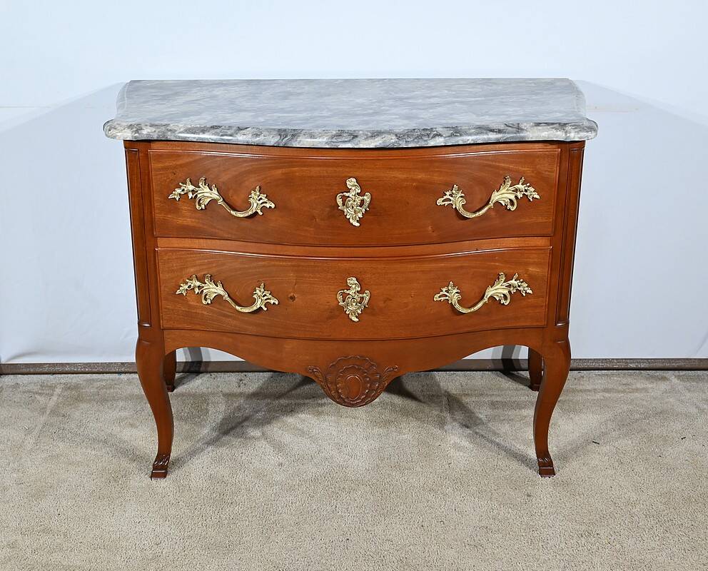 Sauteuse chest of drawers in solid mahogany, Louis XV style – Late 19th century