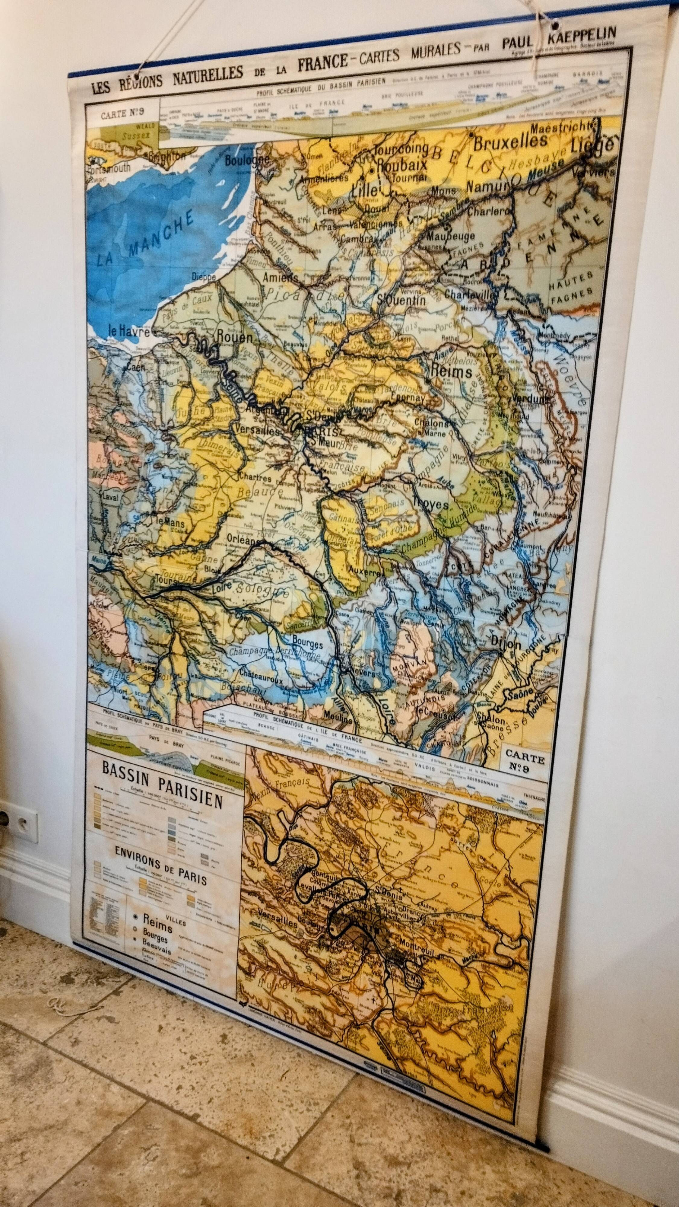 Carte scolaire 1940 "bassin parisien" 120x200 cm