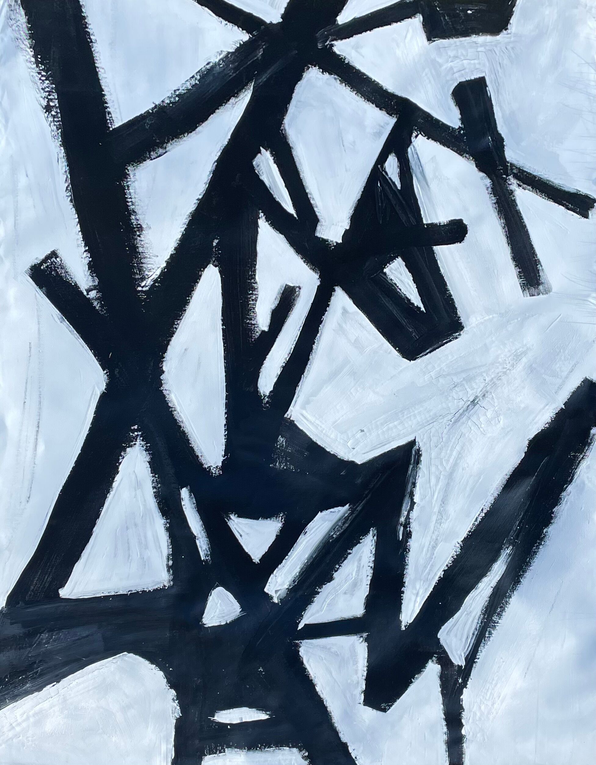 Tableau peinture abstraite noir et blanc XXe