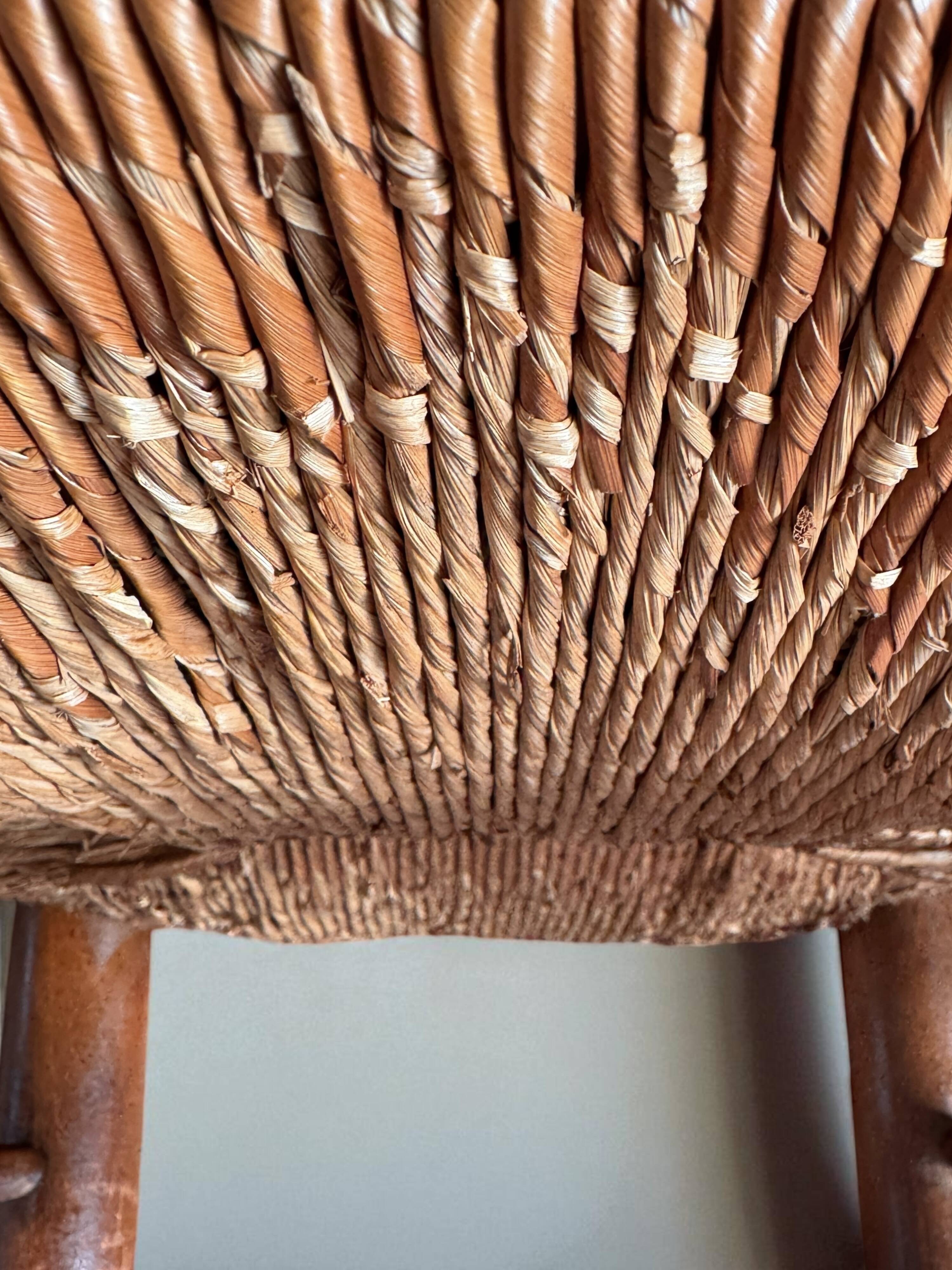 Pair of vintage armchairs in solid wood and straw – Georges Robert