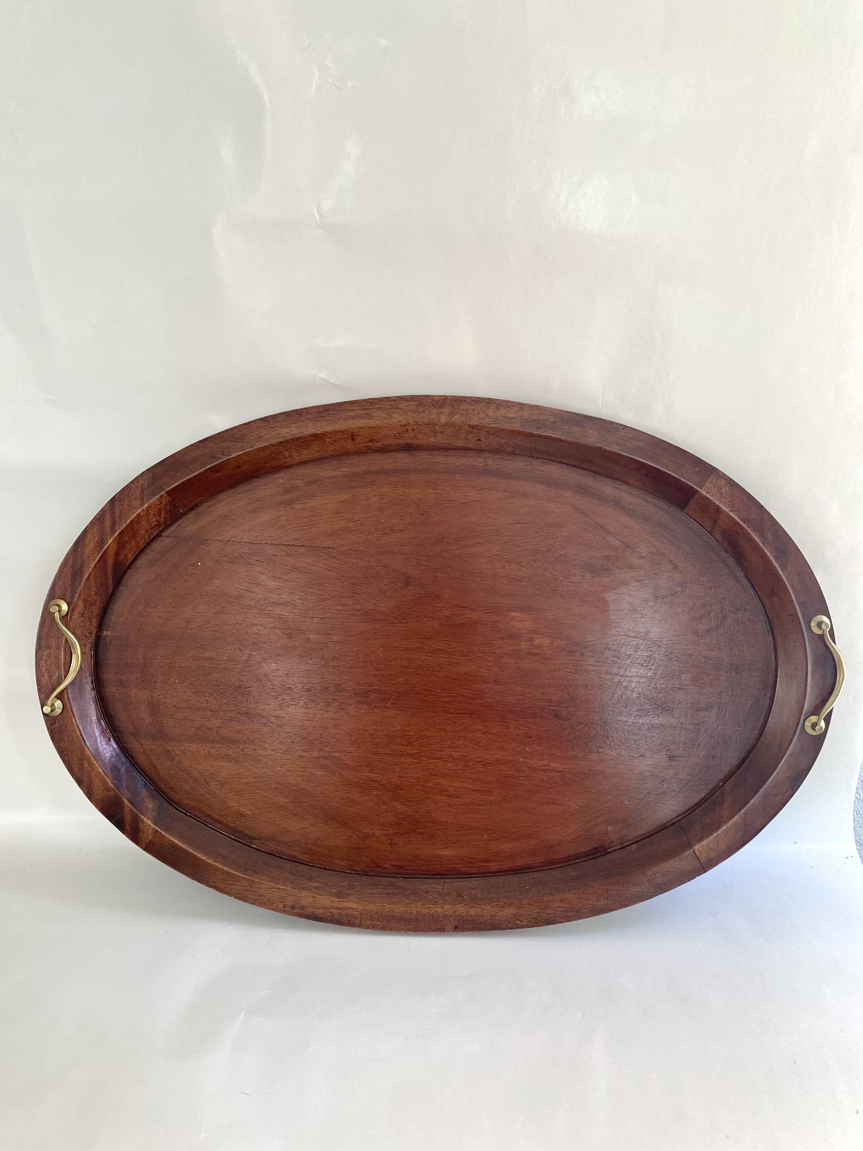 XXL wooden and brass platter, 72 cm