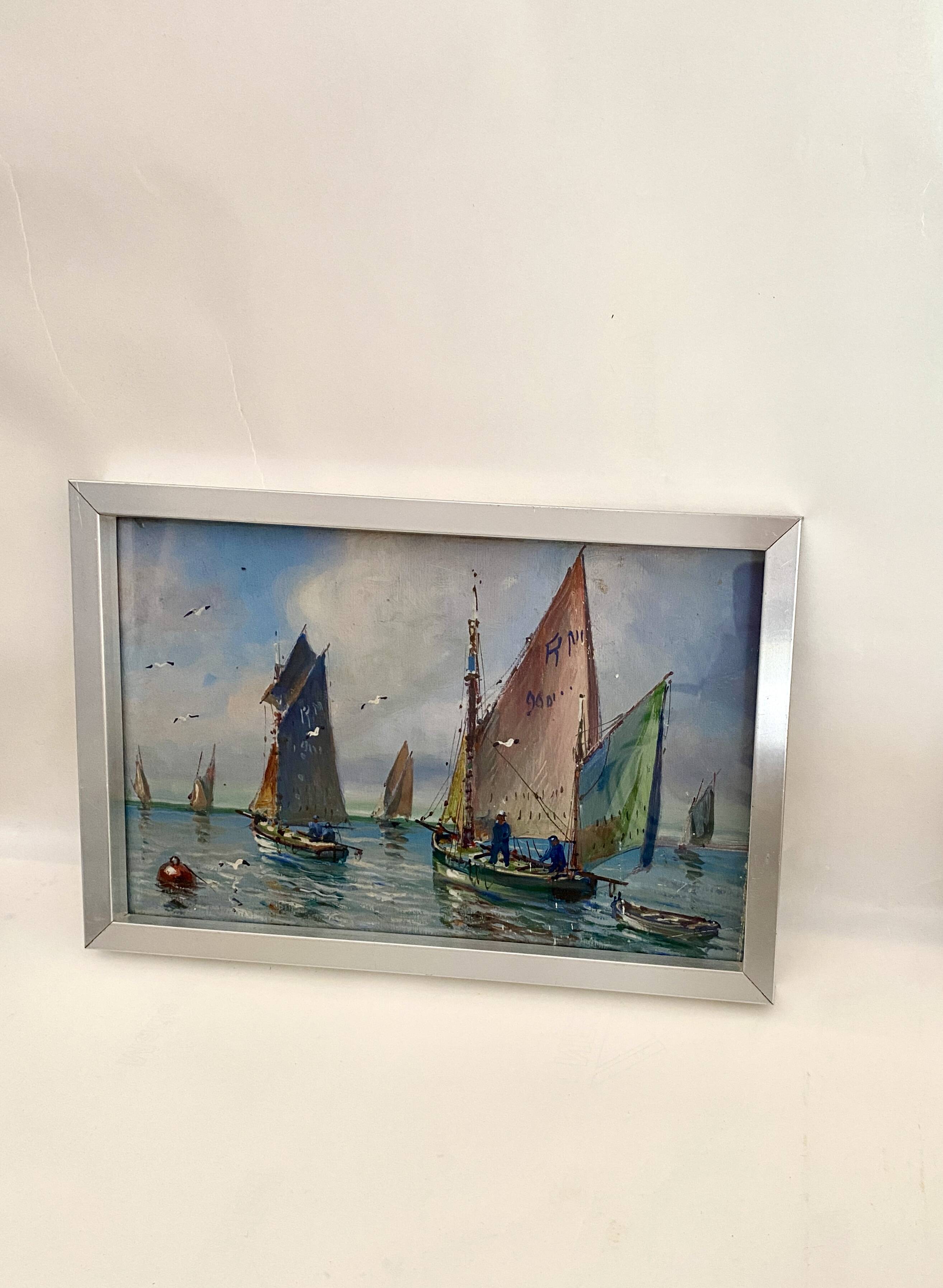 “Port Breton” oil, 1940s, under glass