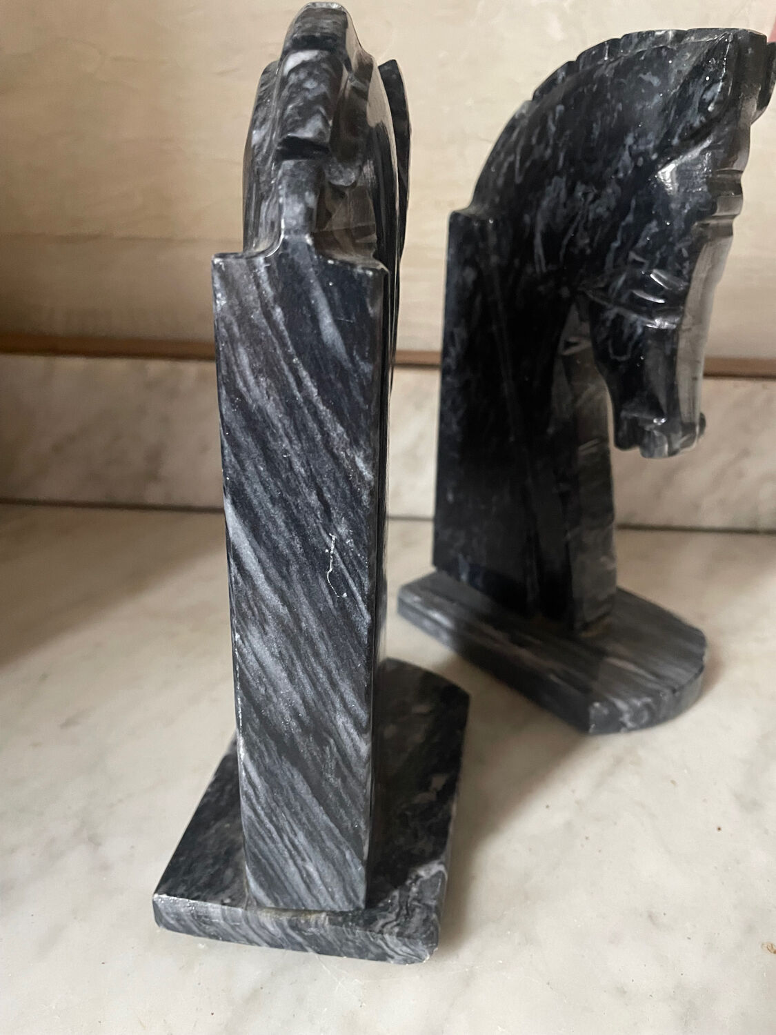 Pair of marble horse bookends