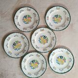 Set of 6 large flat plates Longwy Vieux Rouen vintage