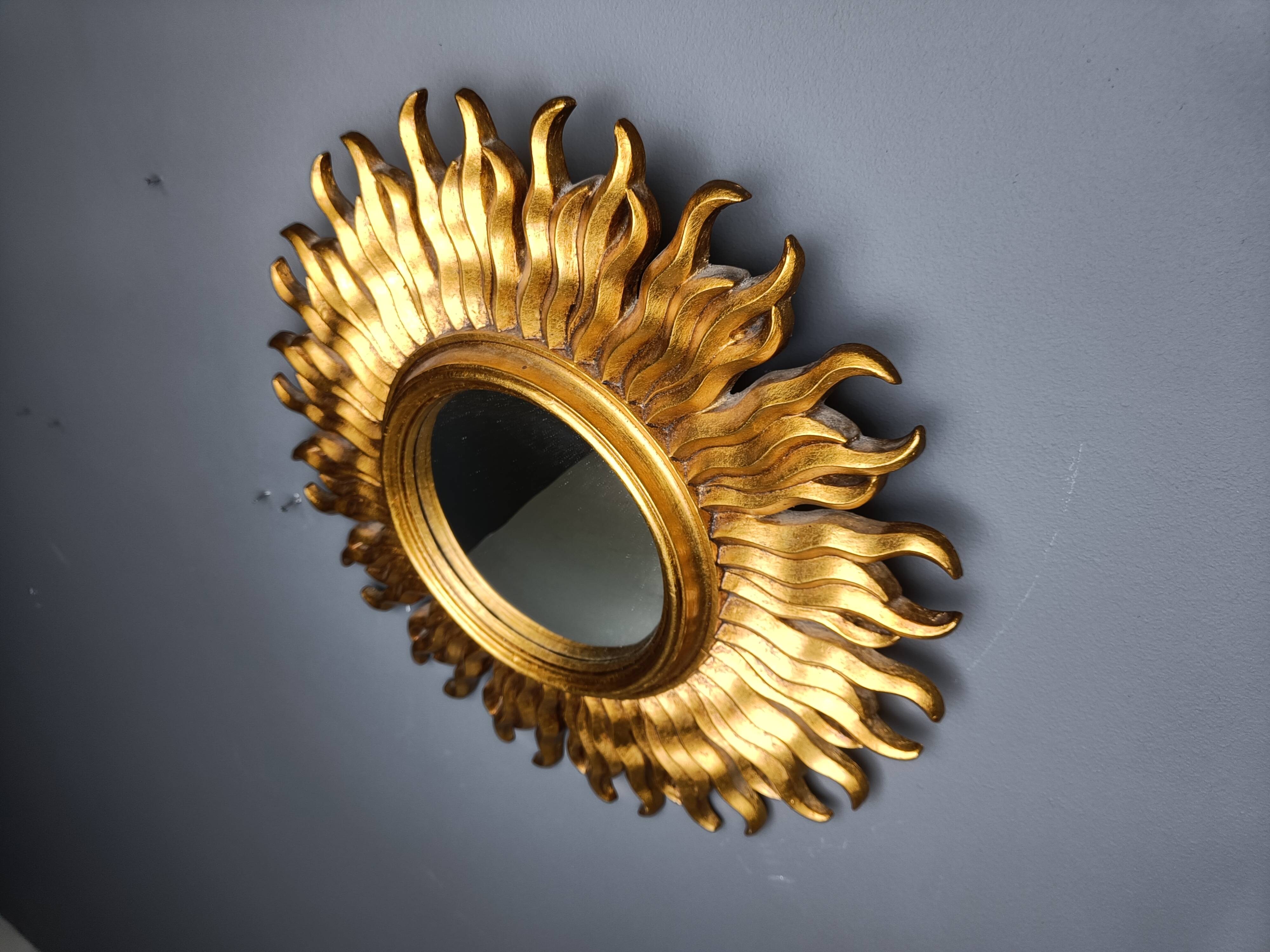 Vintage gilded resin sunburst mirror, 1960s
