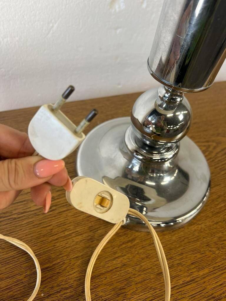 Lampe de table vintage chromée avec abat-jour fleuri