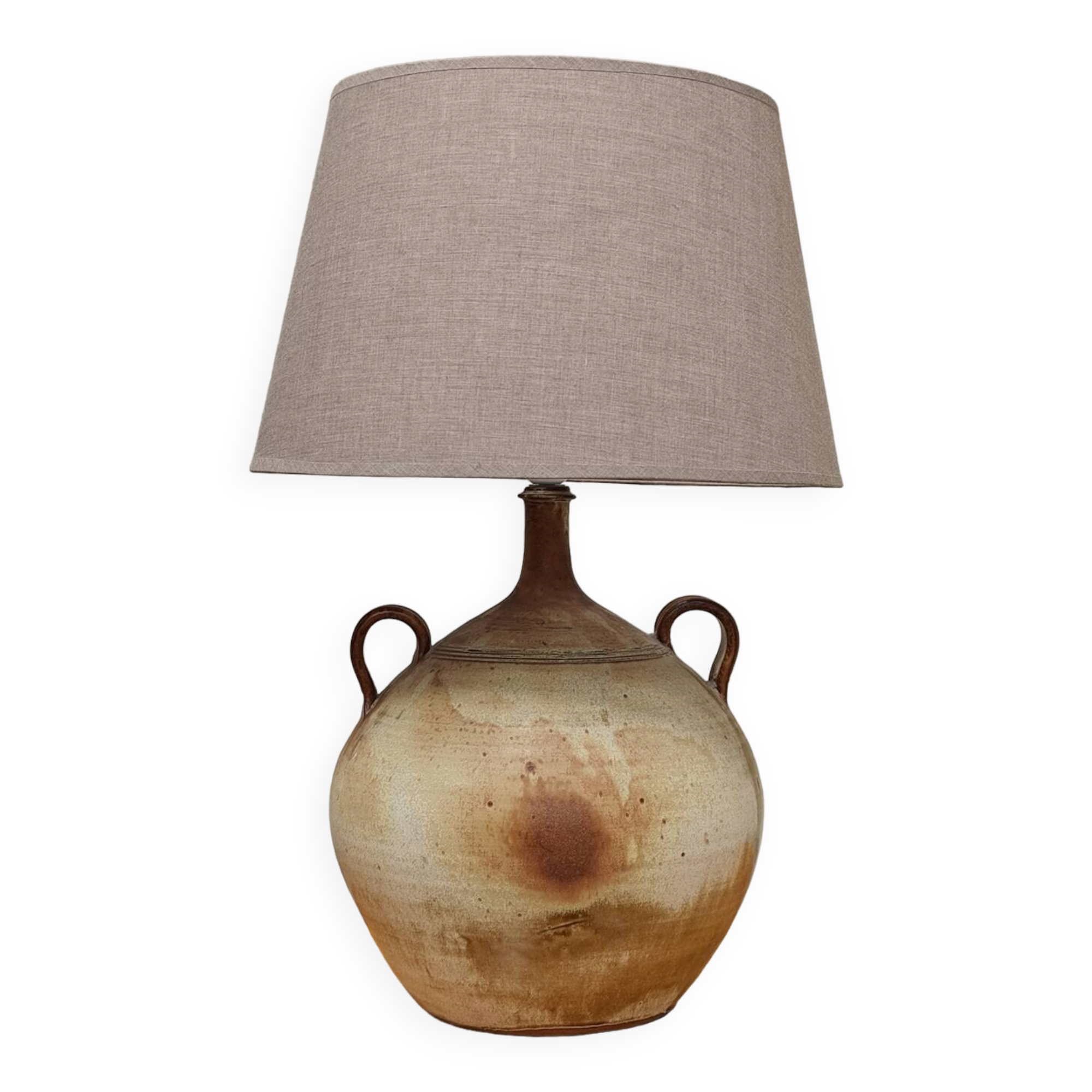 Modernist ceramic sandstone lamp with two handles from the 1950s