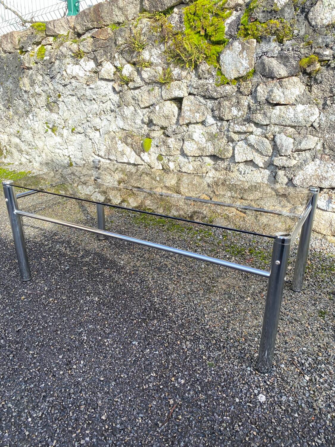 VINTAGE 1970 RECTANGULAR COFFEE TABLE WITH FLAT CHROME TUBULAR LEGS