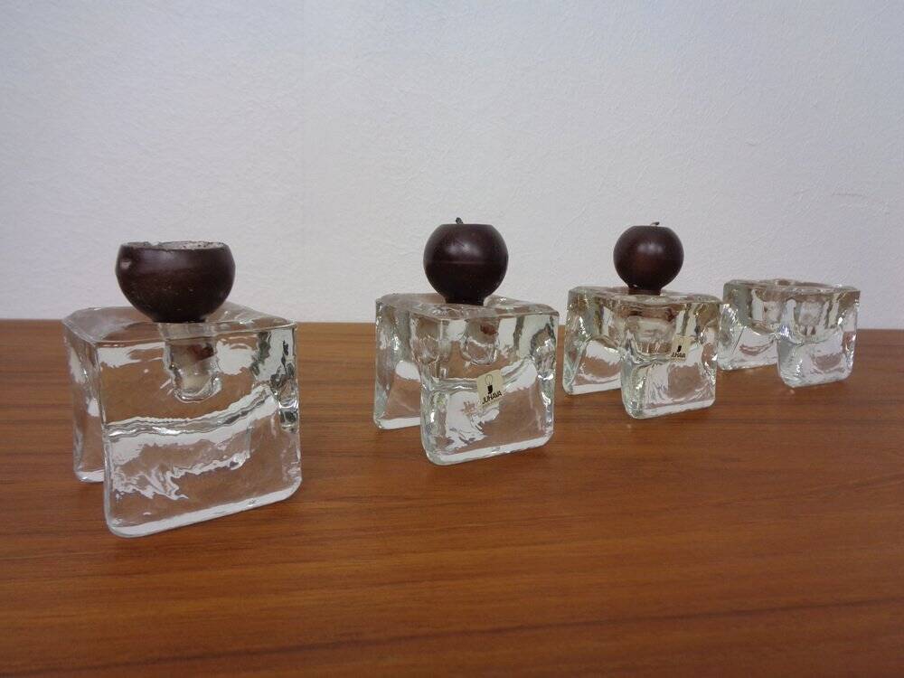 Finnish Ice Glass Candlesticks by Timo Sarpaneva for Juhava, 1970s, Set of 4