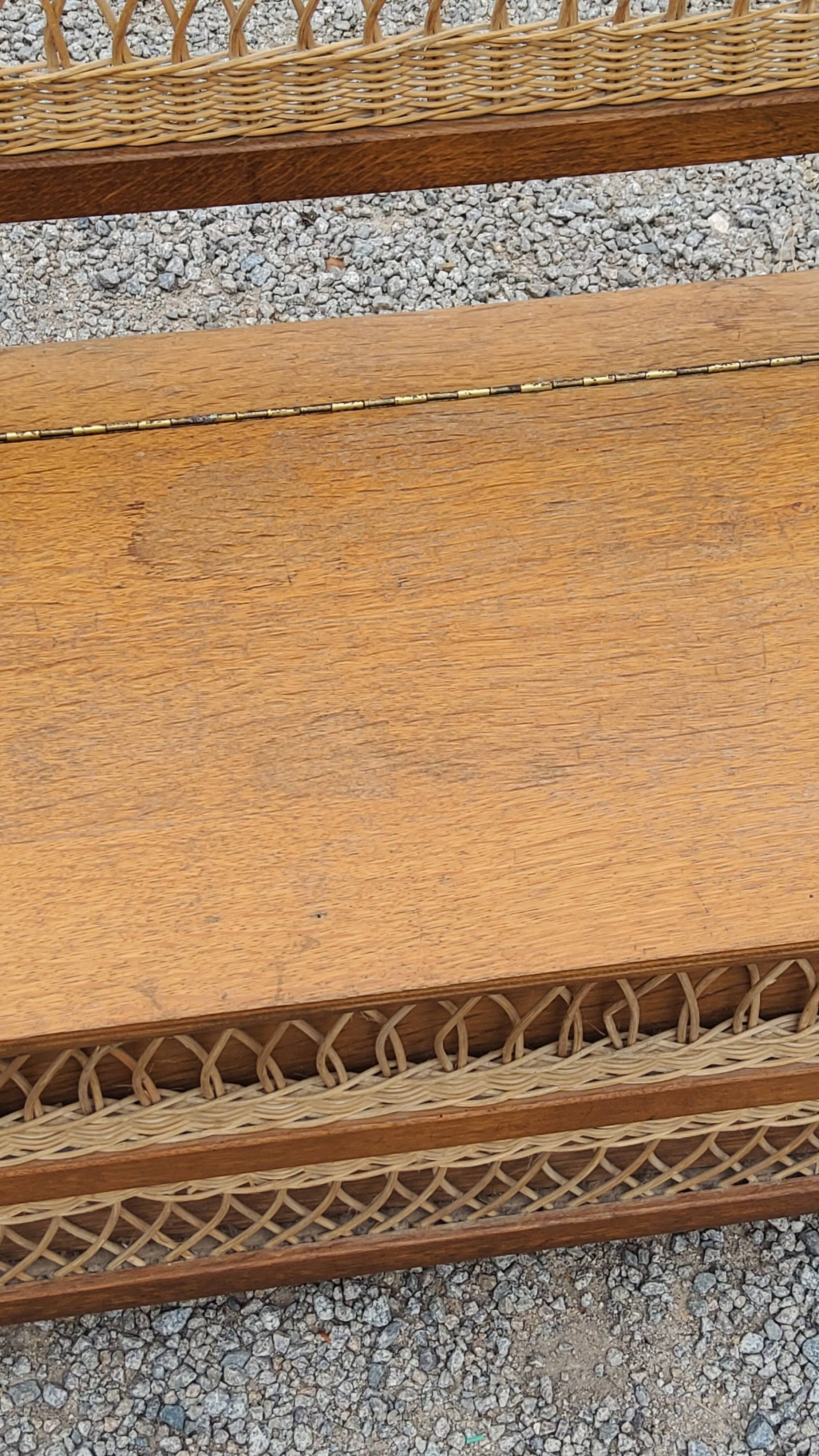 Vintage chest bench from the 50s in oak and rattan