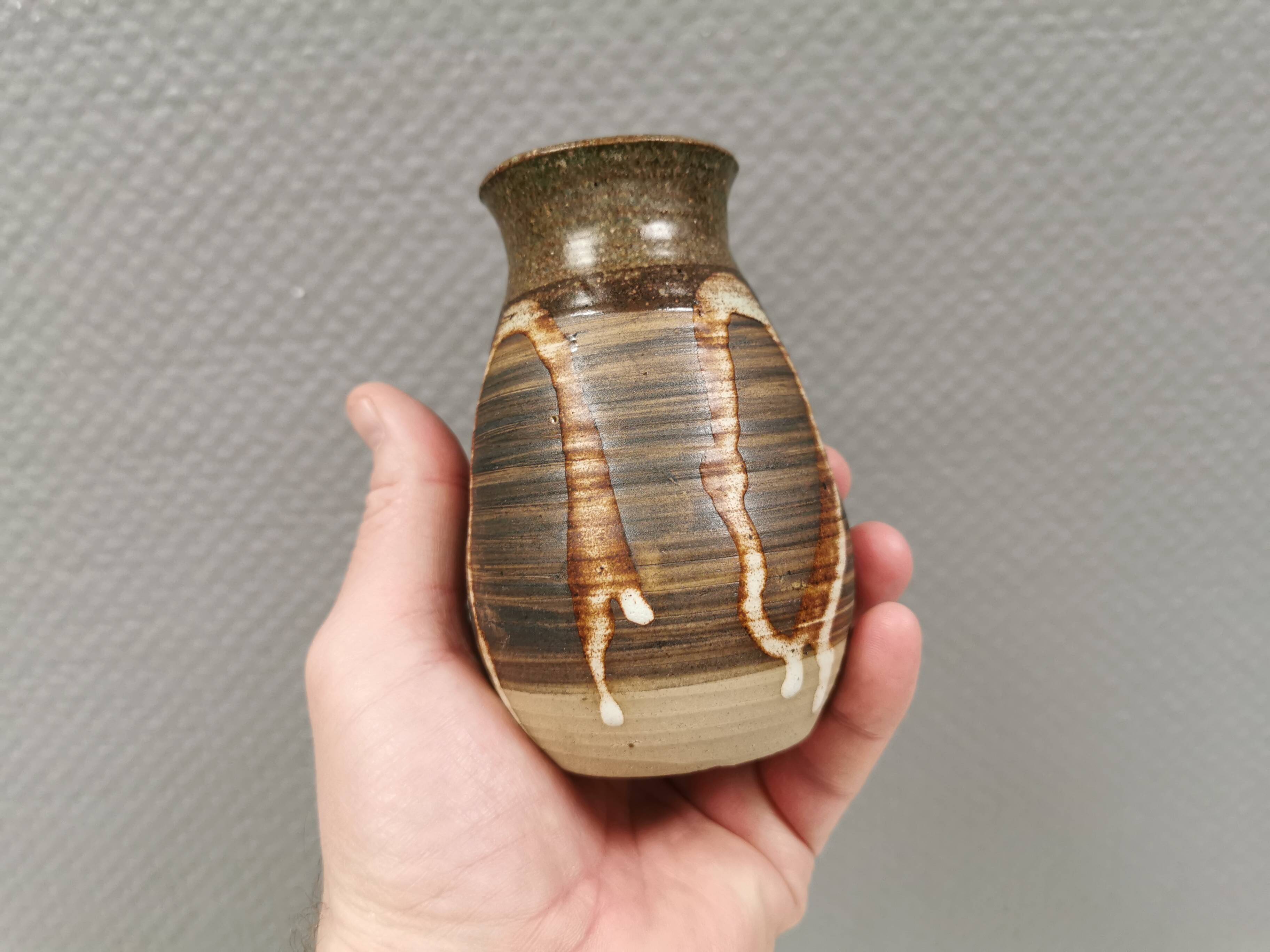 Small ceramic vase with "runny" glaze. Denmark 1980s.