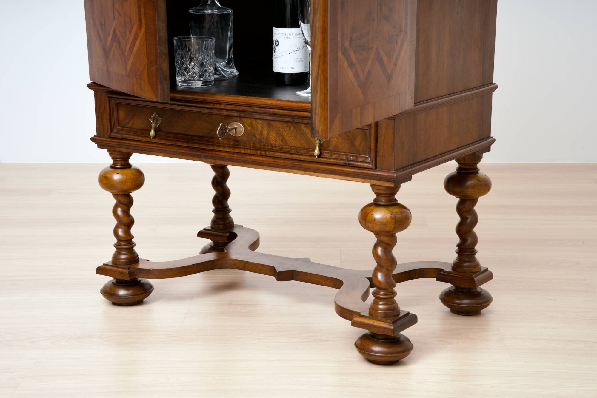 Neo-Baroque German Walnut Cocktail Cabinet, 1900s