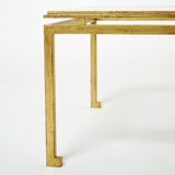 Table basse fer battu doré verre Maison Ramsay 1950
