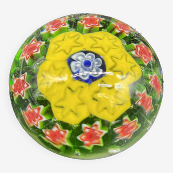 Sulfure, presse-papier en cristal de murano, décor millefiori formes circulaires colorées, italie
