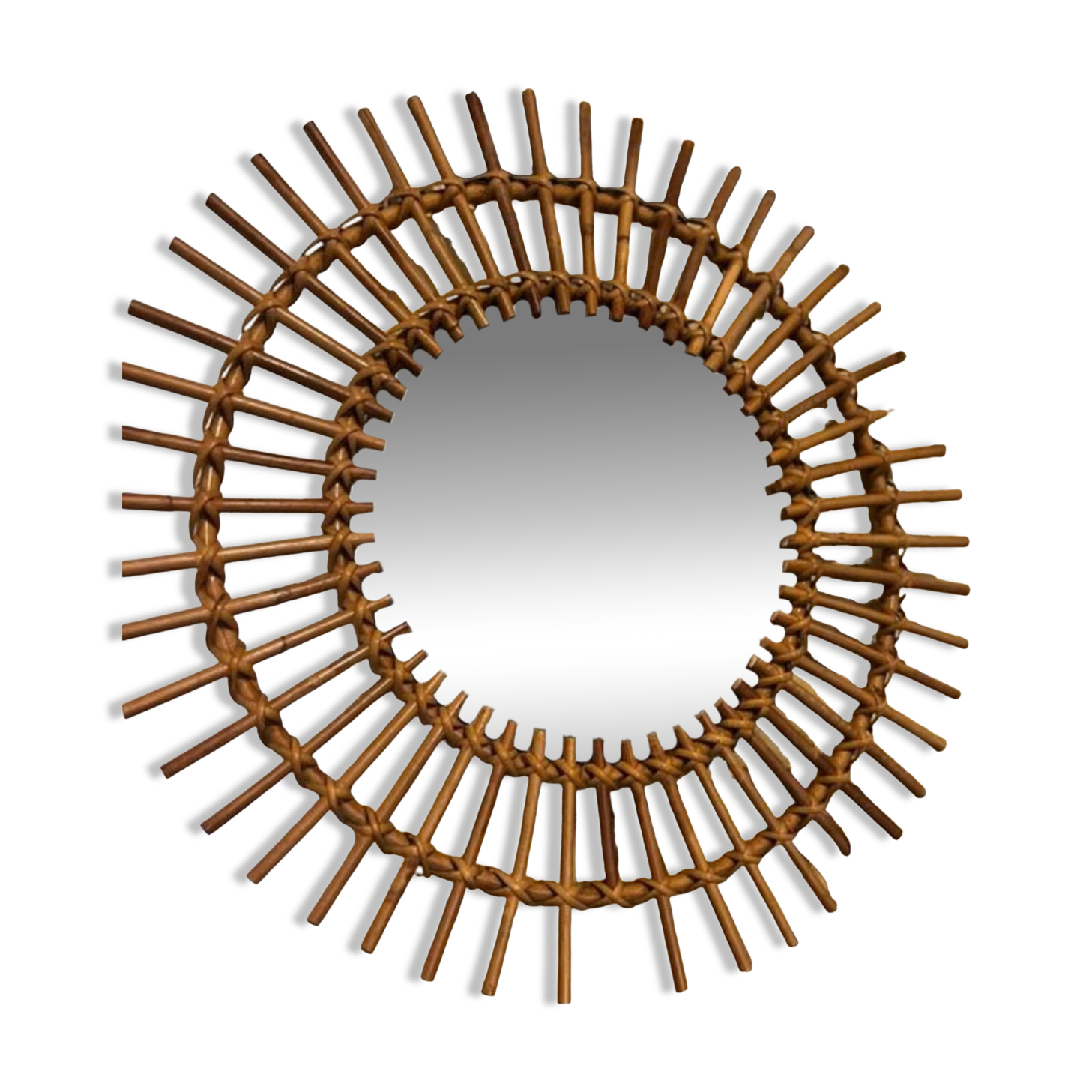Round rattan mirror