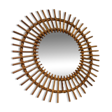 Round rattan mirror