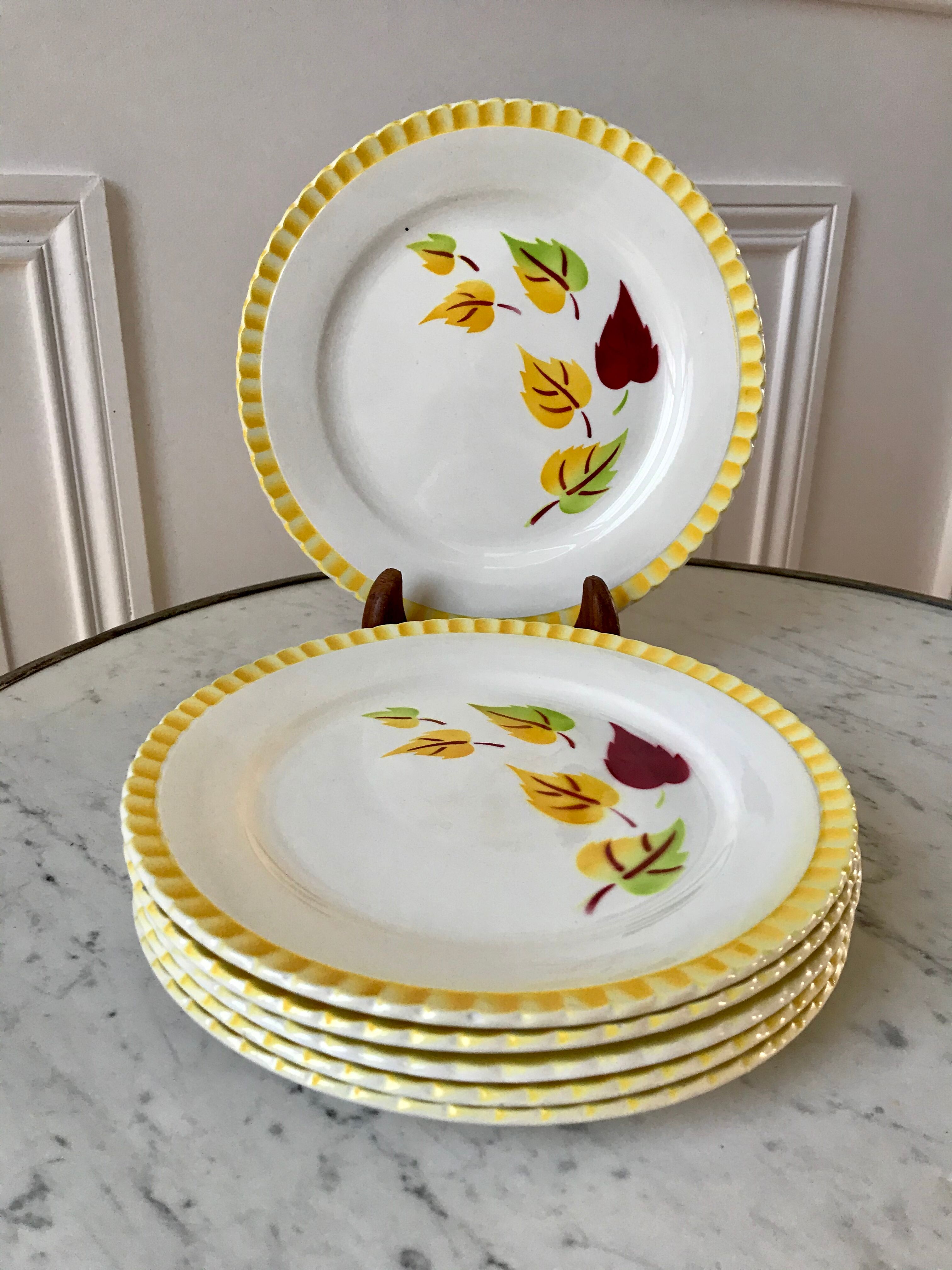 Set of 6 dessert plates Digoin Sarreguemines model "Alouette" years 30-40