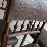 Ensemble de 3 chaises Renaissance en chêne et cuir gaufré, 19ème siècle, Belgique
