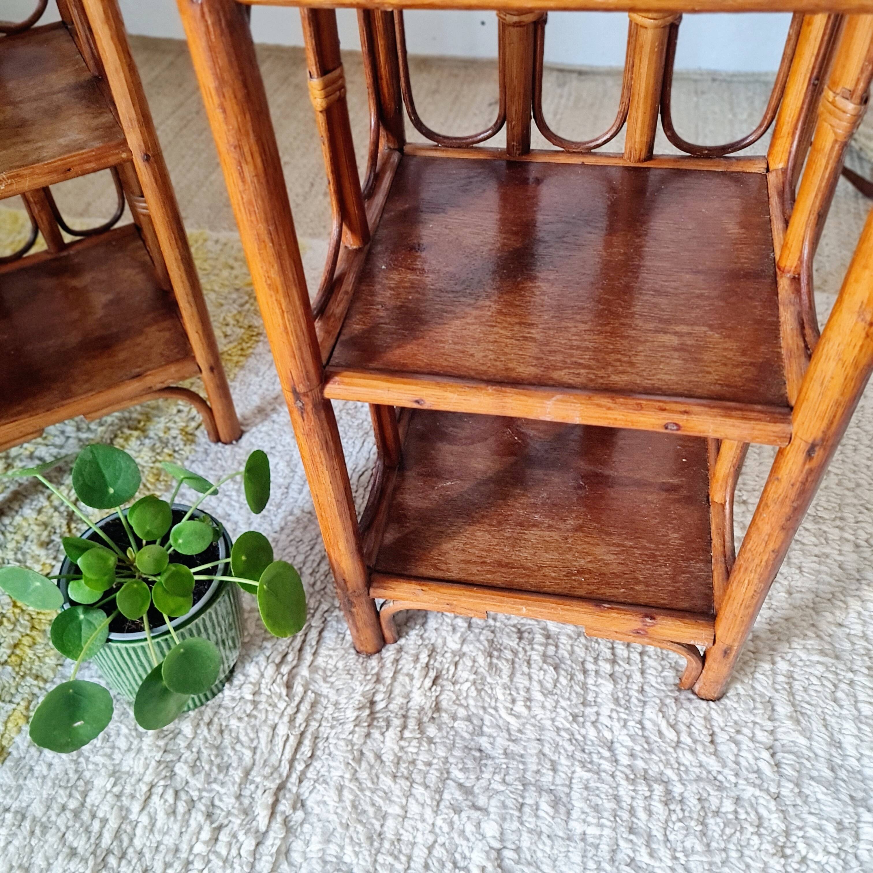 Pair of rattan shelves - antique bedside tables
