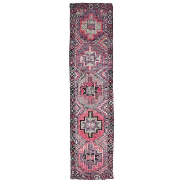 Vintage Turkish Oushak Handmade Wool Cotton Purple Runner 83x345
