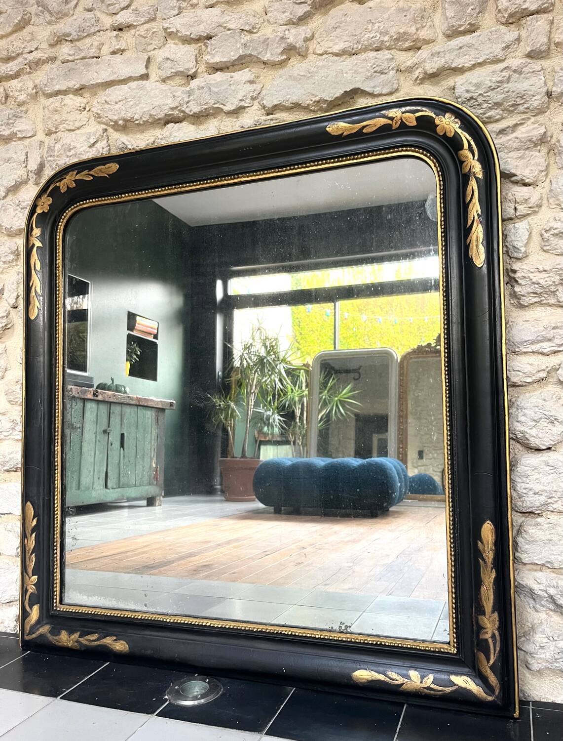 Antique mirror 107/102cm Louis-Philippe beaded from the Napoleonic III era.