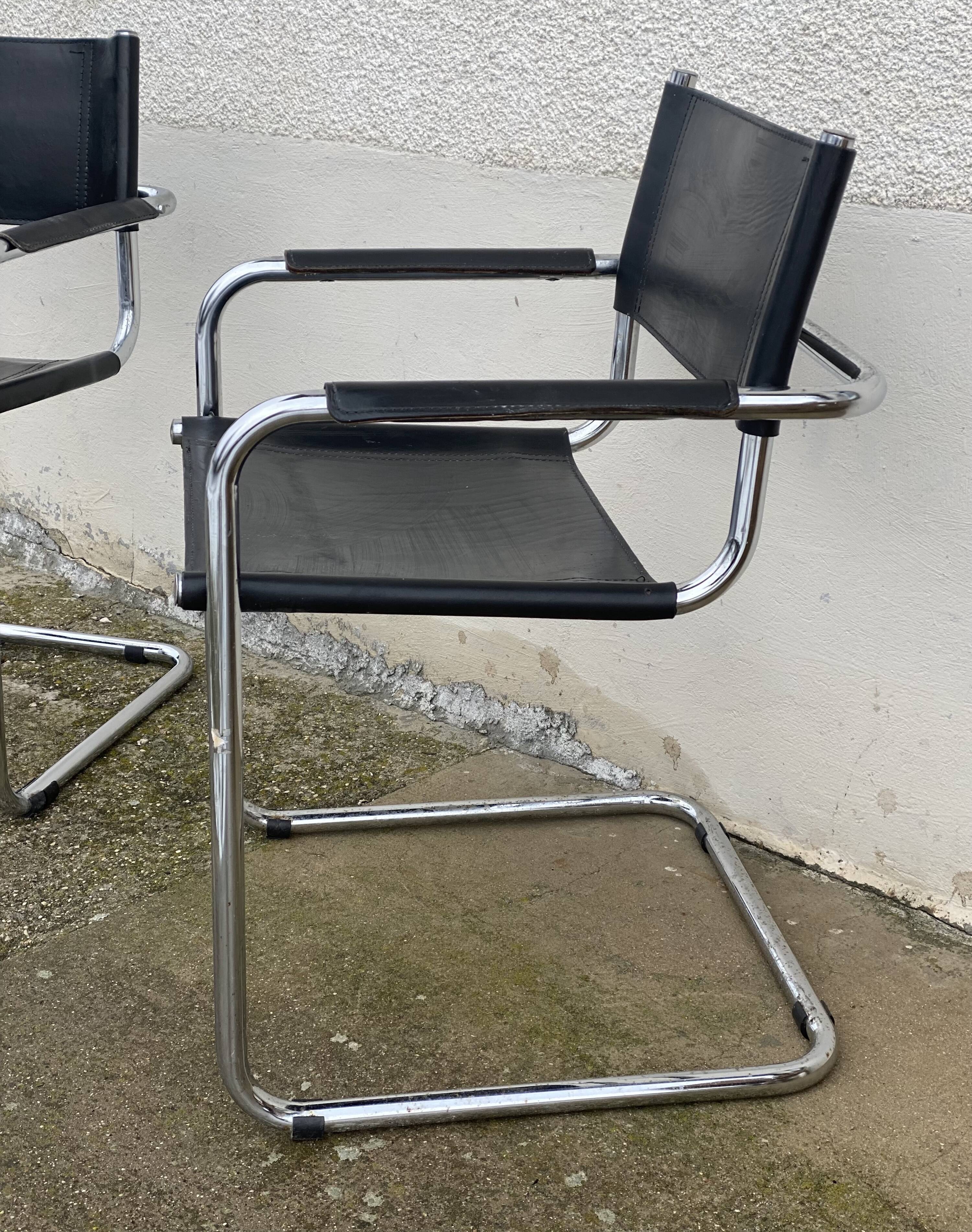 Pair of Bauhaus MG5 armchairs by Matteo Grassi, vintage 1970, chrome and leather.