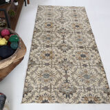 Dark gray & beige vintage rug, 206x102 cm