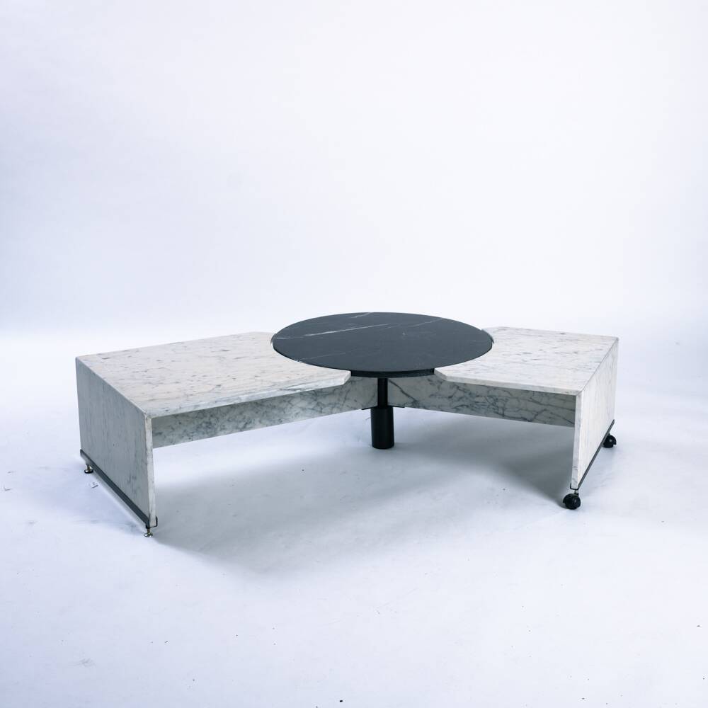 Table basse réglable en marbre noir et blanc italien, années 1980