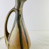 Ancient soliflore vase in sandstone beige and gray-green ewer shape signed Denbac