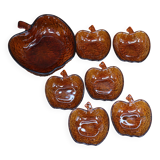 Fruit bowl and its 6 amber bowls from the 70s