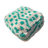 Checkered wool pouf – turquoise and white