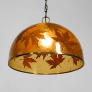 Rare, large 1970s Italian resin pendant lamp with embedded maple leaves