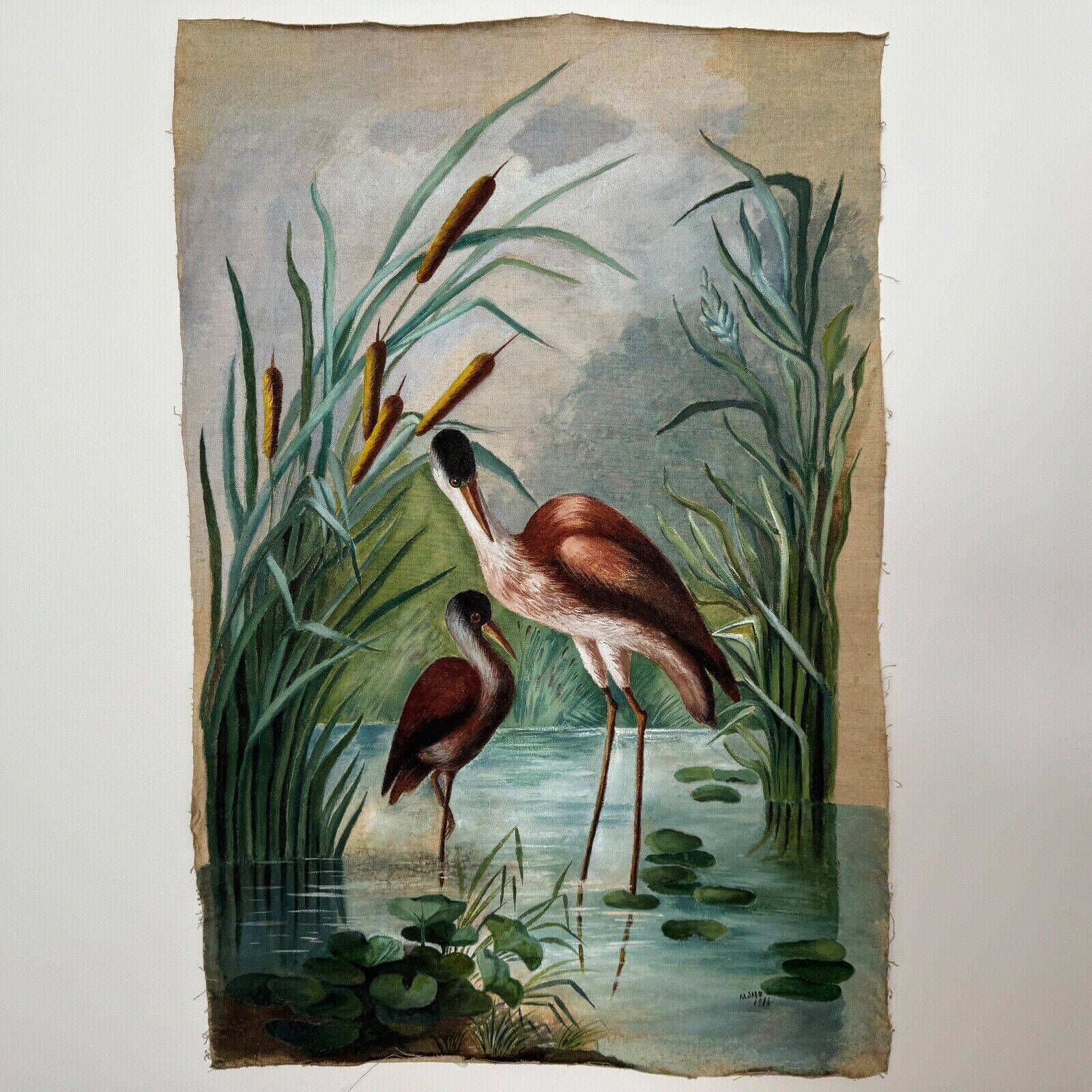 Huile sur toile nature morte représentant des flamands roses