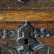 18th-century Scandinavian popular art oak chest with carved panels, dated 1764.