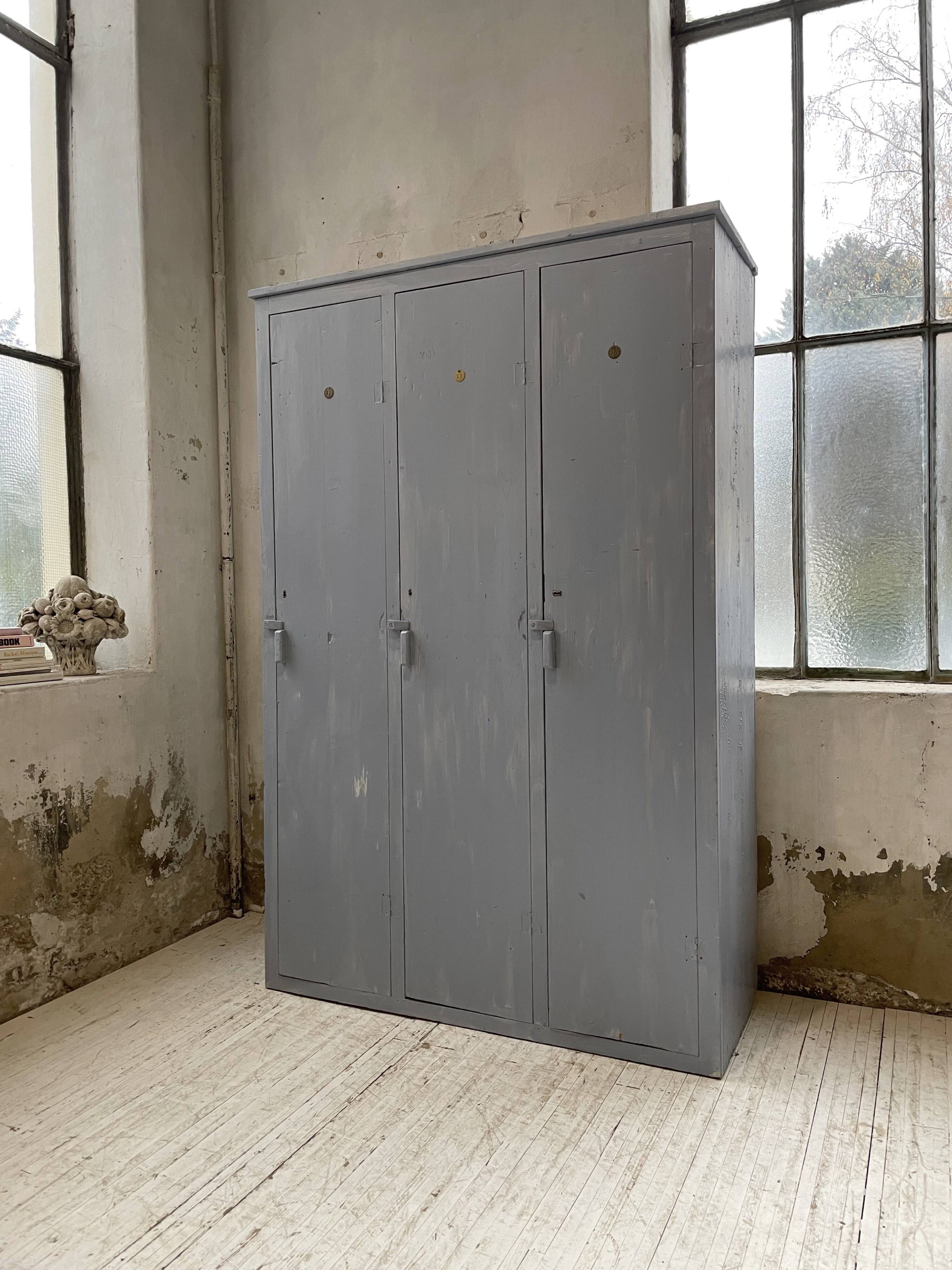 Blue patinated workshop furniture locker room