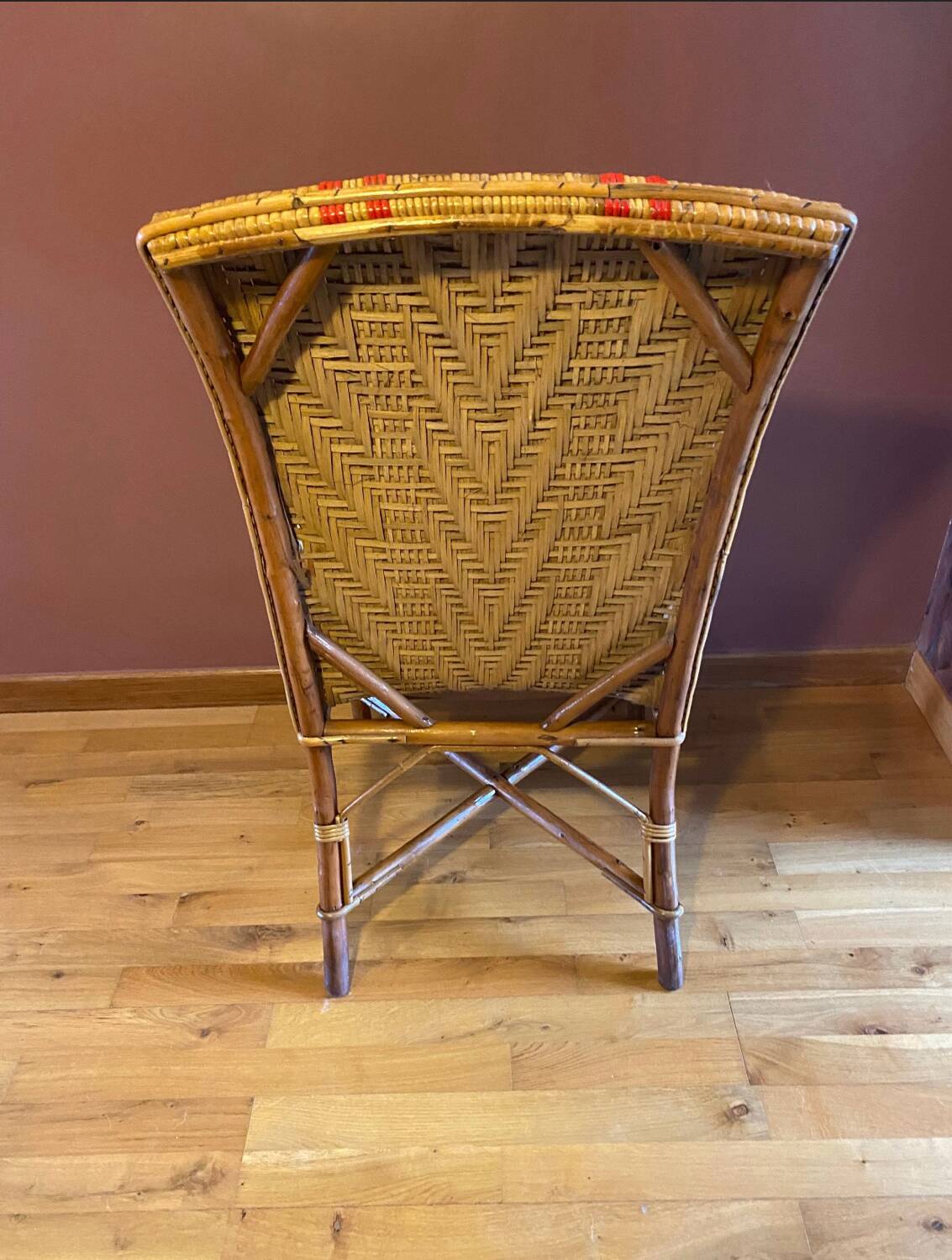 Adult armchair, vintage in rattan and bamboo, Belle Époque style.