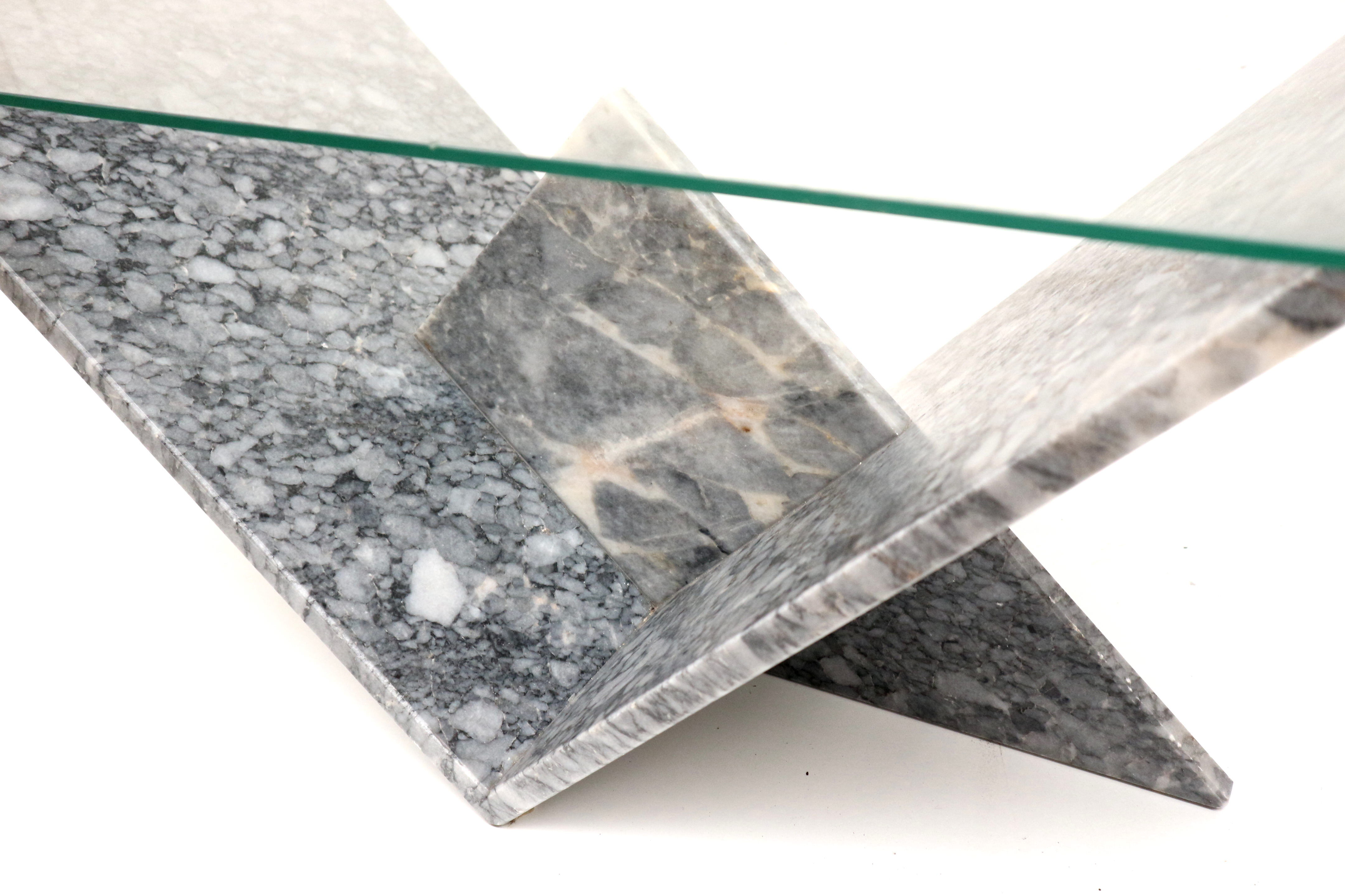 Vintage glass & marble coffee table made in the 1970s