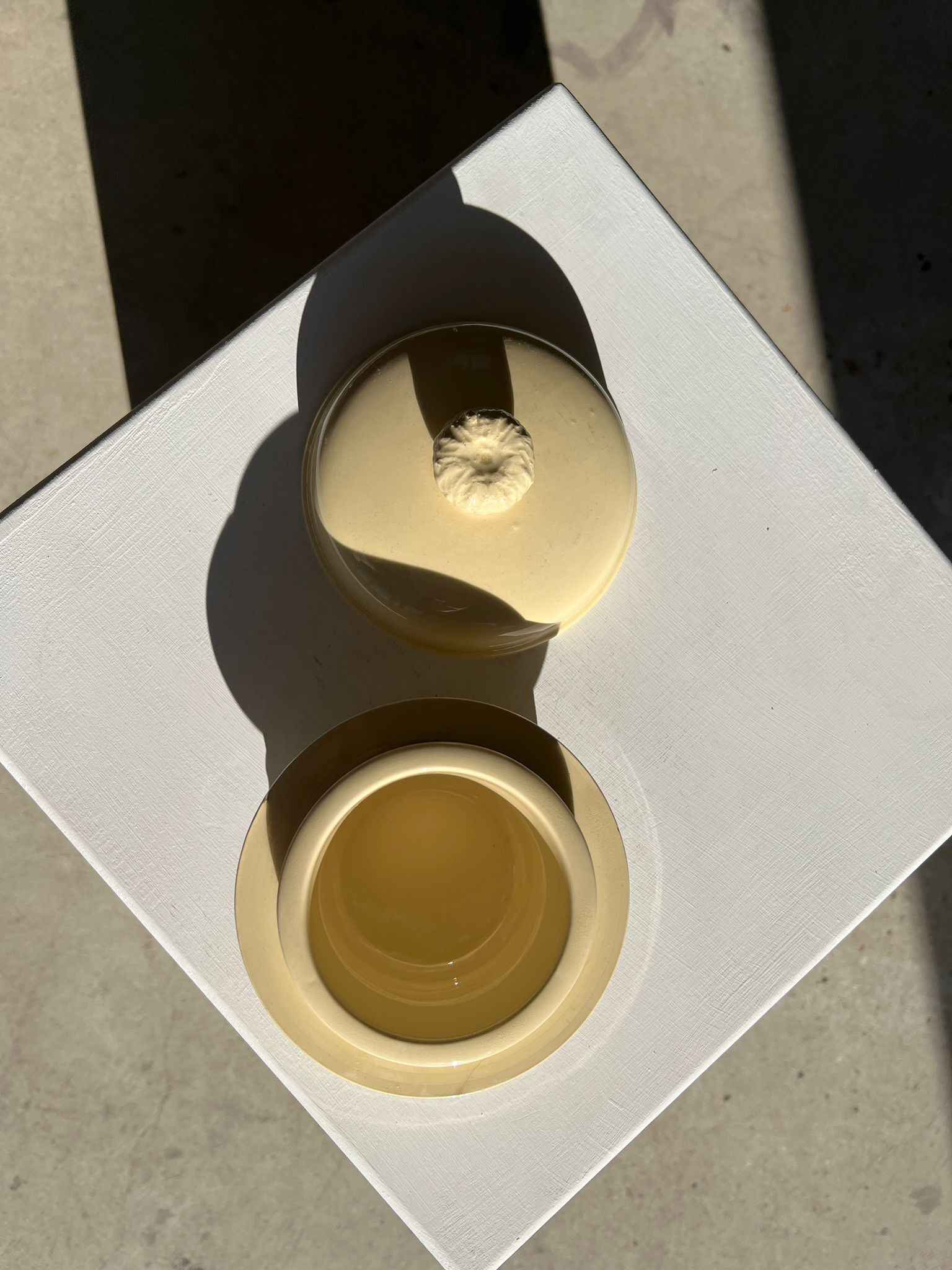 Glazed light yellow ceramic terrine